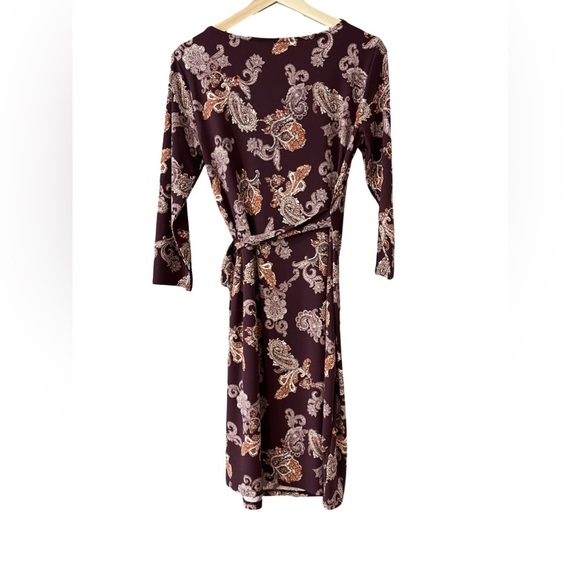 Ann Taylor Women's Sheath Dress Small Gathered Front Tie 3/4 Sleeves Stretchy - Picture 2 of 6